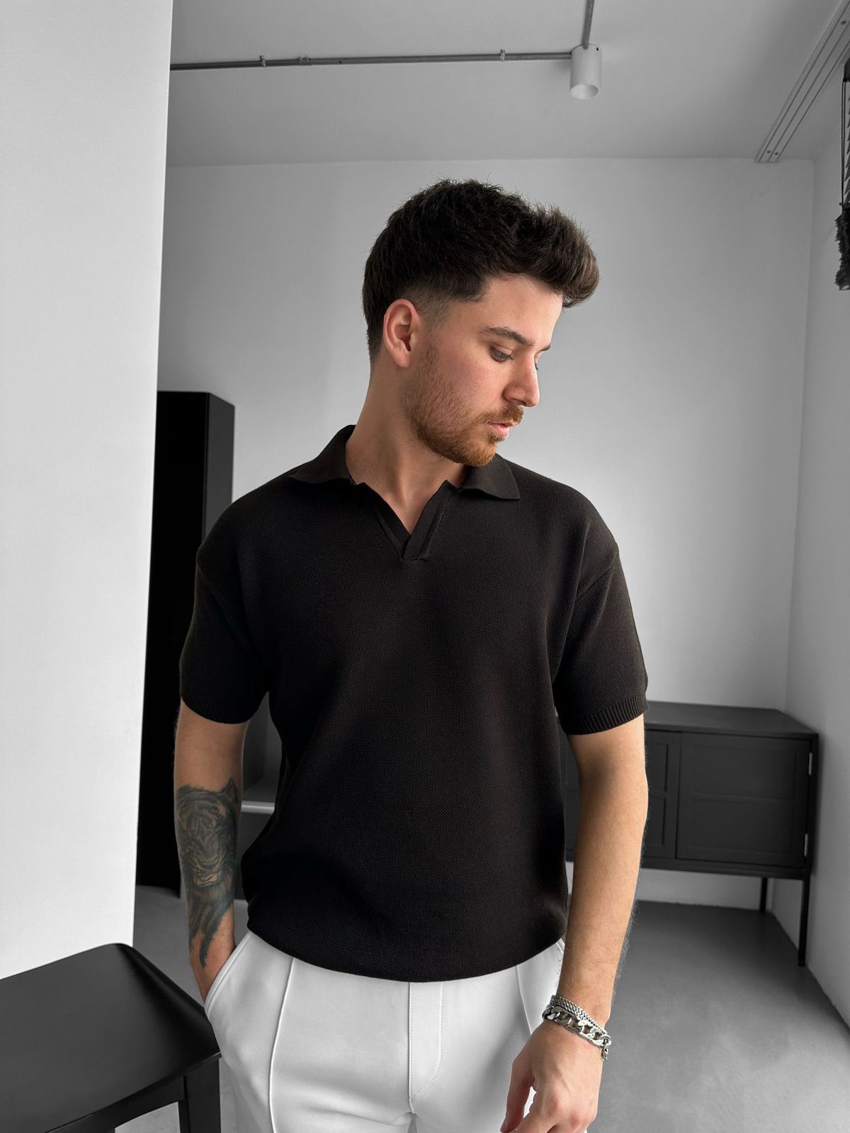 Black Knit Polo Shirt